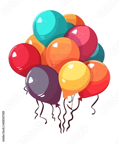 Multi colored balloons flying, celebration fun