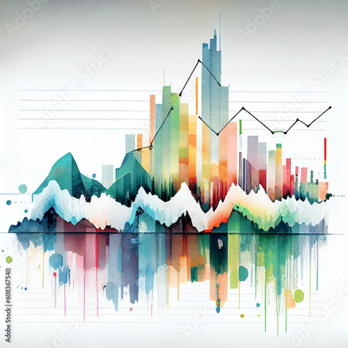 Abstract watercolor graph visualization of the economic state data and financial stock markets concept made with generative AI