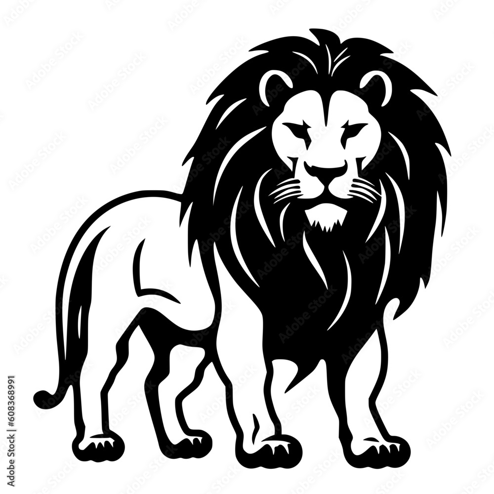 Lion facing forward with big mane, vector SVG illustration