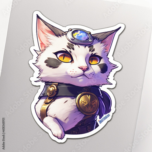 Adorable Cat Cut Sticker on a Vibrant Background, Generative AI photo