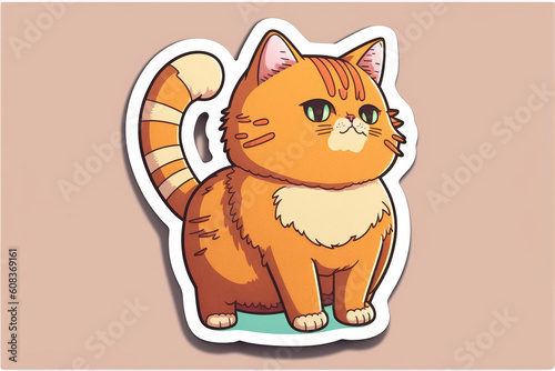 Adorable Cat Cut Sticker on a Vibrant Background, Generative AI photo