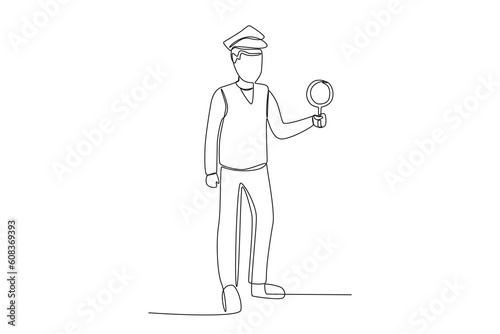 A train driver signals passengers. Train station activities one-line drawing