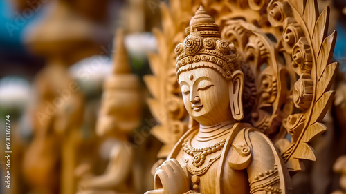 portrait of a wooden buddha statue