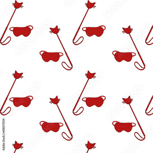 Vector Illustration BDSM Collar Whip Whip Leather Corset Female Spikes Masks Handcuffs Collar Domination Sex Shop Background Red Gray