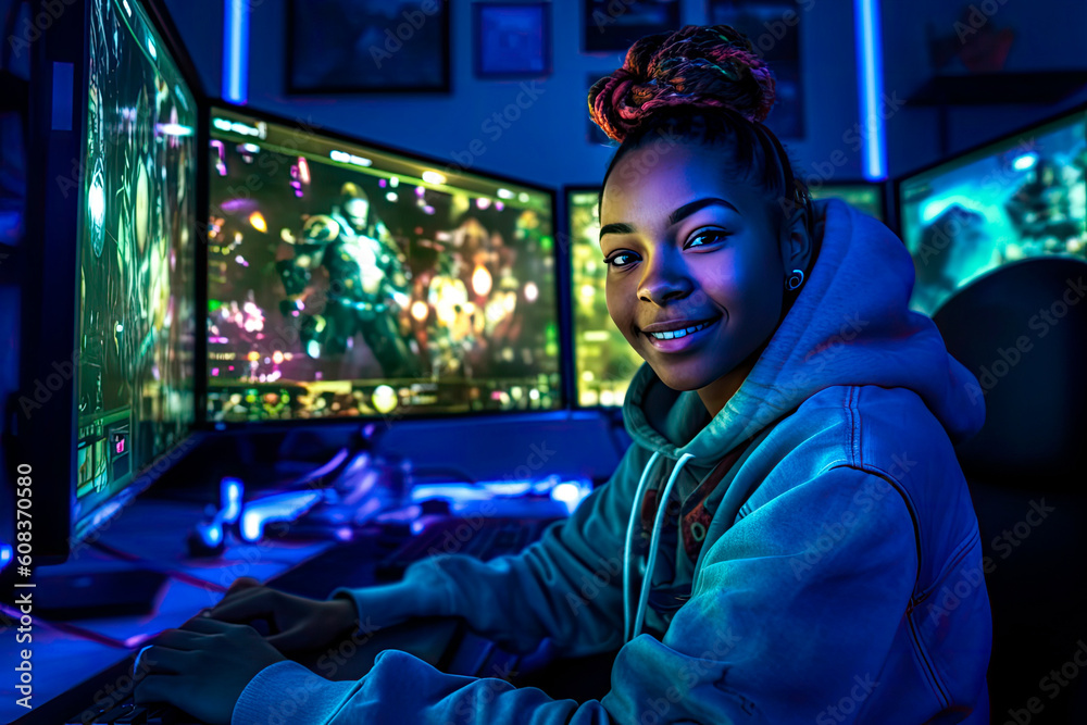 Obraz premium inventive female game designer, woman in profession, Generative AI