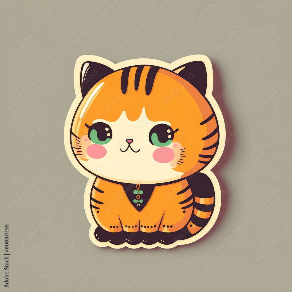 Adorable Cat Cut Sticker on a Vibrant Background, Generative AI Adorable Cat Cut Sticker on a Vibrant Background, Generative AI