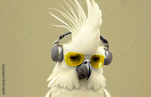 Cool cute colorful hipster cockatiel parrot bird in sunglasses made with generative AI photo
