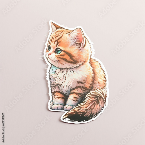 Adorable Cat Cut Sticker on a Vibrant Background, Generative AI photo