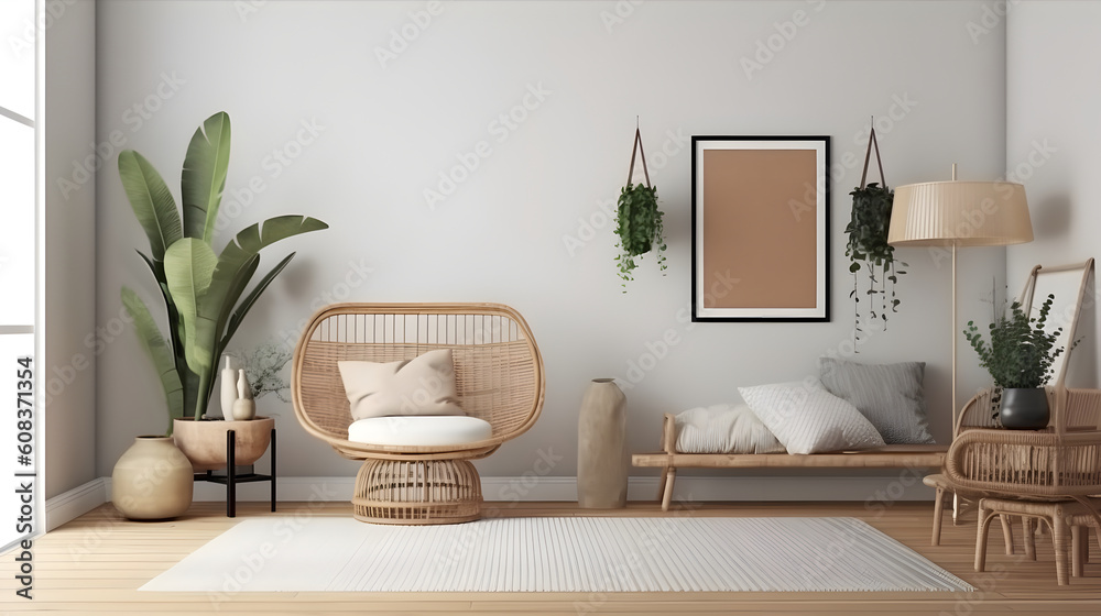 Fototapeta premium Minimalist Interior of modern living room 3D rendering, generative ai