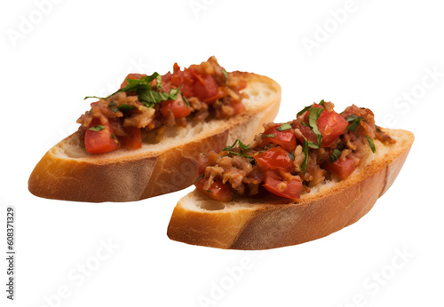 Bruschetta pizzaiola on transparent background. Generative AI. photo