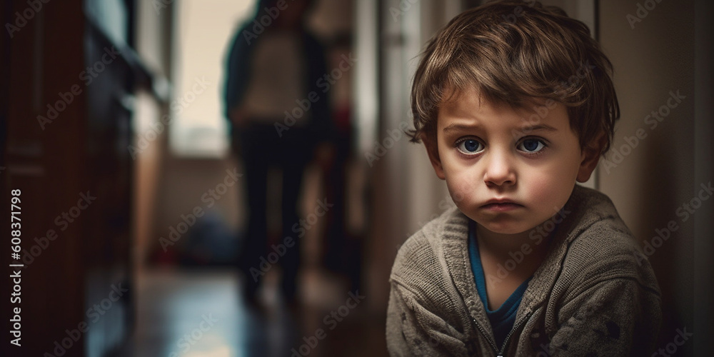 Kleines Kind Gesicht Junge ist traurig, ai generativ Kleines Kind Gesicht Junge ist traurig, ai generativ