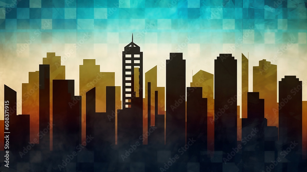 A city skyline silhouette with a few sharp lines and geometric shapes. Generative ai
