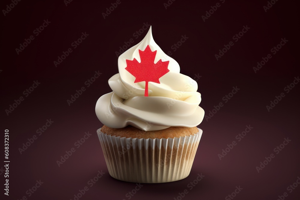 Cupcake with Canada flag. Generative AI Cupcake with Canada flag. Generative AI
