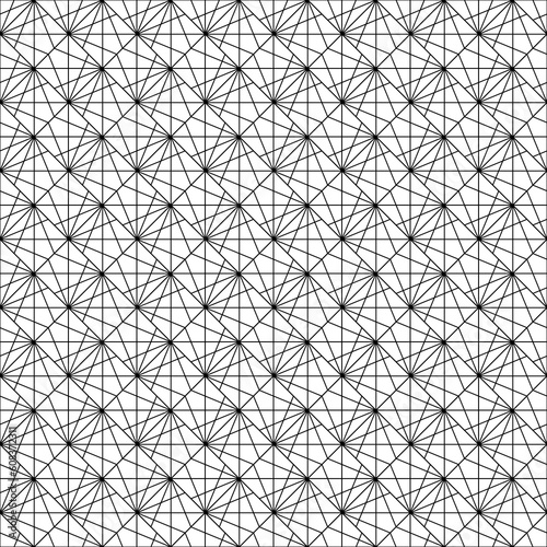 Interlocking polygons tessellation background. Seamless surface pattern design with triangles, quadrangles, pentagons. Modern japanese motif. Grid image. Digital paper for textile print. Vector grill.