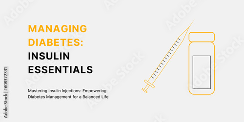 Diabetes Insulin Injections Banner on Light Background. Stylish Banner with Text and Icons for Healthcare and Medical