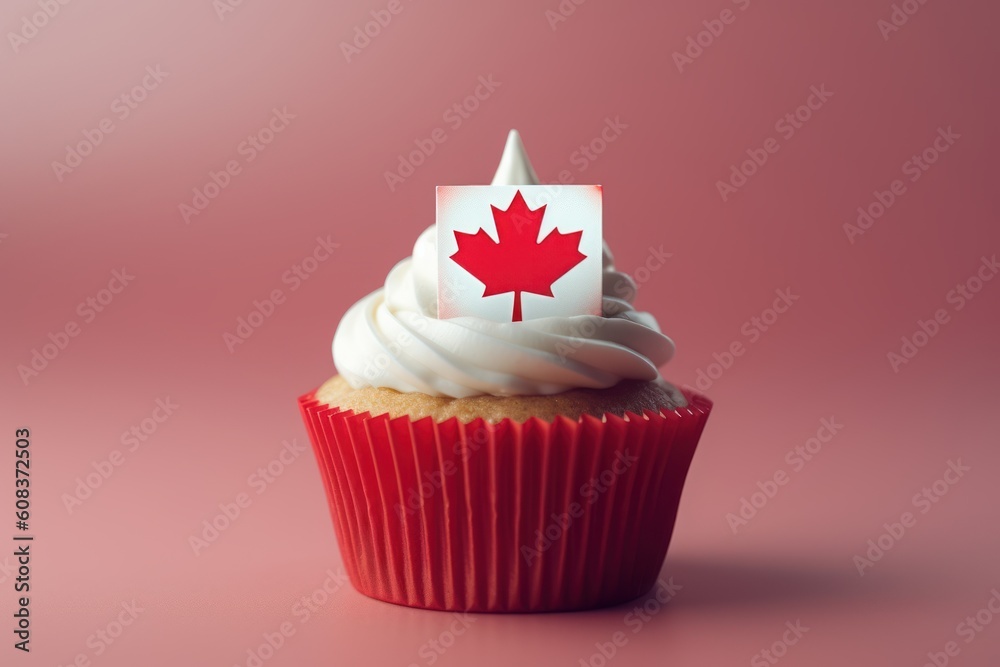 Cupcake with Canada flag. Generative AI Cupcake with Canada flag. Generative AI