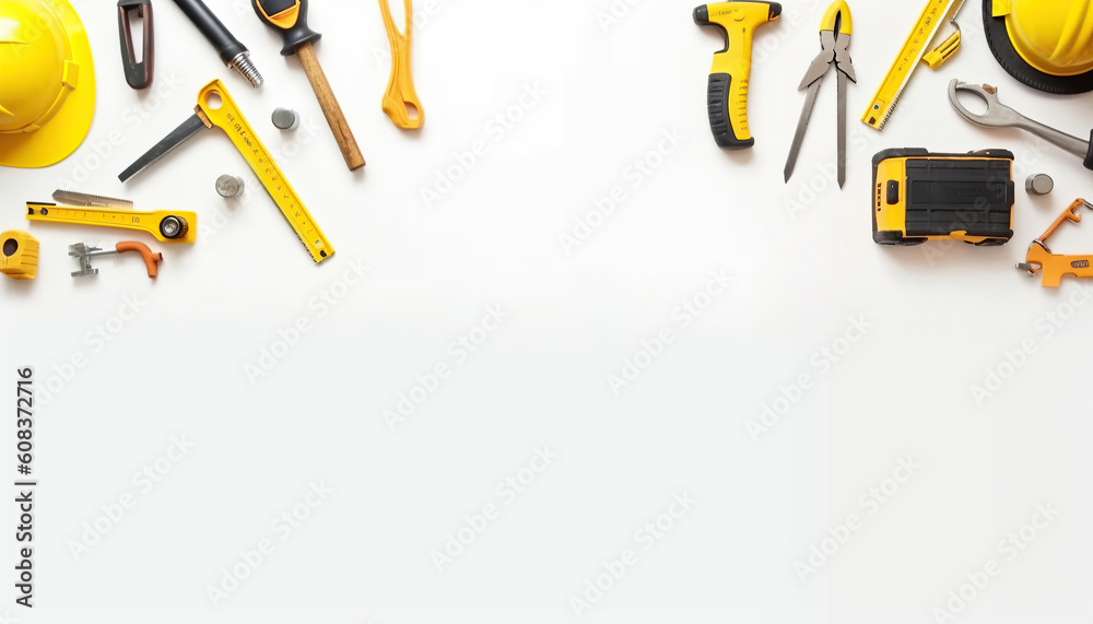 construction equipments on white background