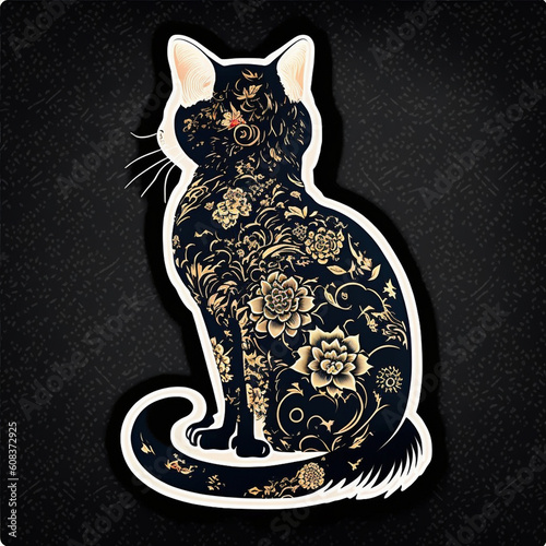 Adorable Cat Cut Sticker on a Vibrant Background, Generative AI photo