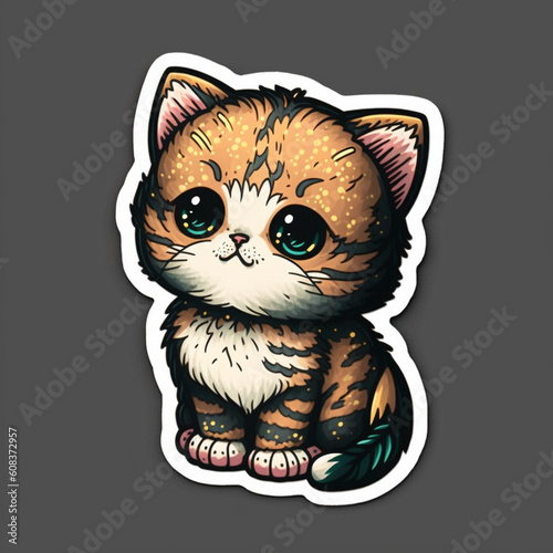 Adorable Cat Cut Sticker on a Vibrant Background, Generative AI photo