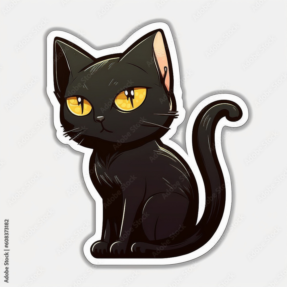 Fototapeta premium Adorable Cat Cut Sticker on a Vibrant Background, Generative AI