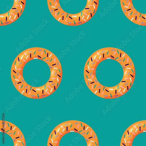 Colorful seamless summer pattern with donut rubber ring