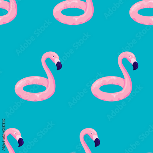 Colorful seamless summer pattern with Flamingo rubber ring