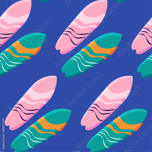 Colorful seamless summer pattern with surfboards