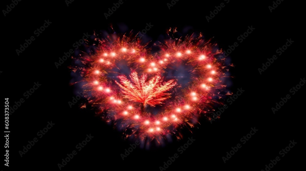 Fireworks in a heart shape with the Canada flag. Generative AI