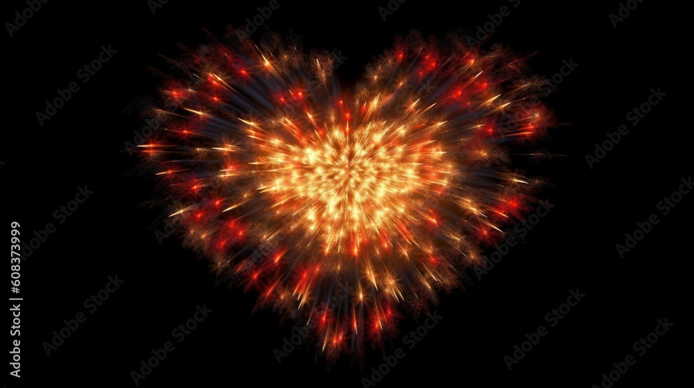 Fireworks in a heart shape with the Canada flag. Generative AI