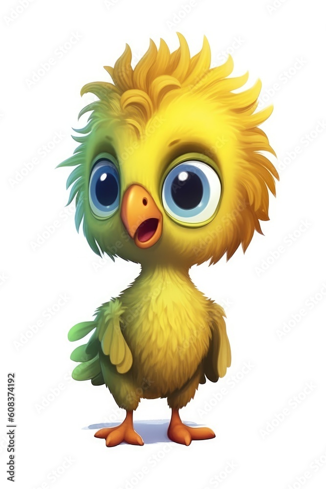 Cute baby Parrot in Cartoon Style on white background - generative AI Cute baby Parrot in Cartoon Style on white background - generative AI