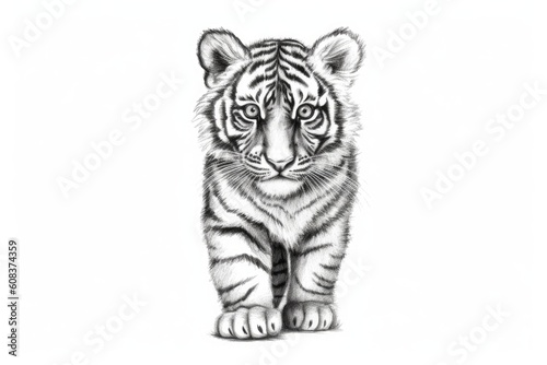 Cute Tiger drawing on white background - generative AI