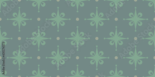 Vintage seamless pattern with stars. Olive color background. Khaki-coloured template for fabric or wrapping. Textile design. Stylish background for cards. Seamless pastel pattern. Retro ornament.