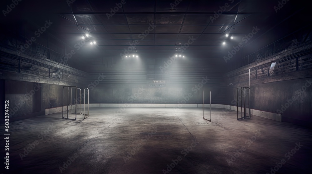 Hockey ice ring arena empty field stadium, Generative Ai