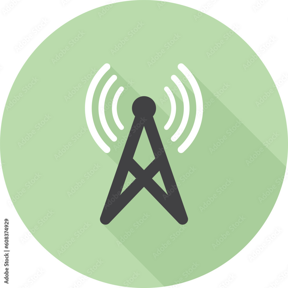 Antenna icon with long shadow on green background, flat design style Antenna icon with long shadow on green background, flat design style