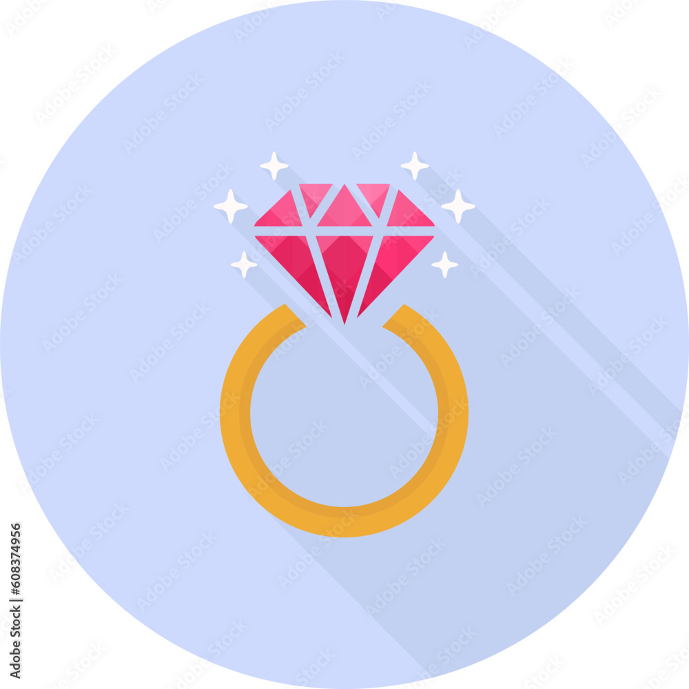 Diamond engagement ring icon with long shadow on purple background, flat design style Diamond engagement ring icon with long shadow on purple background, flat design style