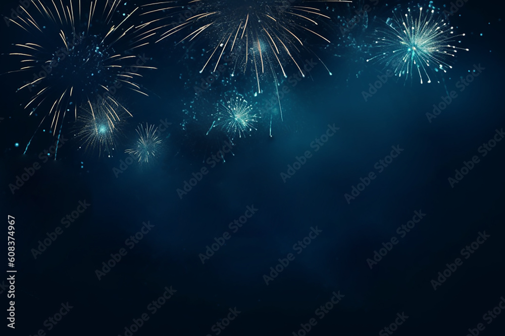 Fototapeta premium abstract blue fireworks background for celebrate. Generative AL