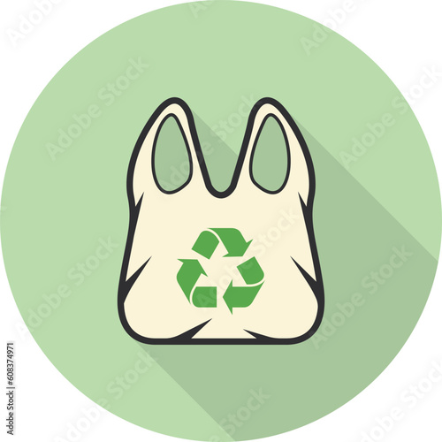 Fabric bag icon with long shadow on green background, flat design style