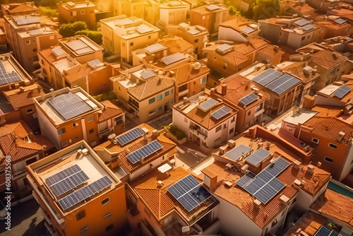 solar panels on the red roofs of a houses .alternative energy sources.generated by ai Generative AI