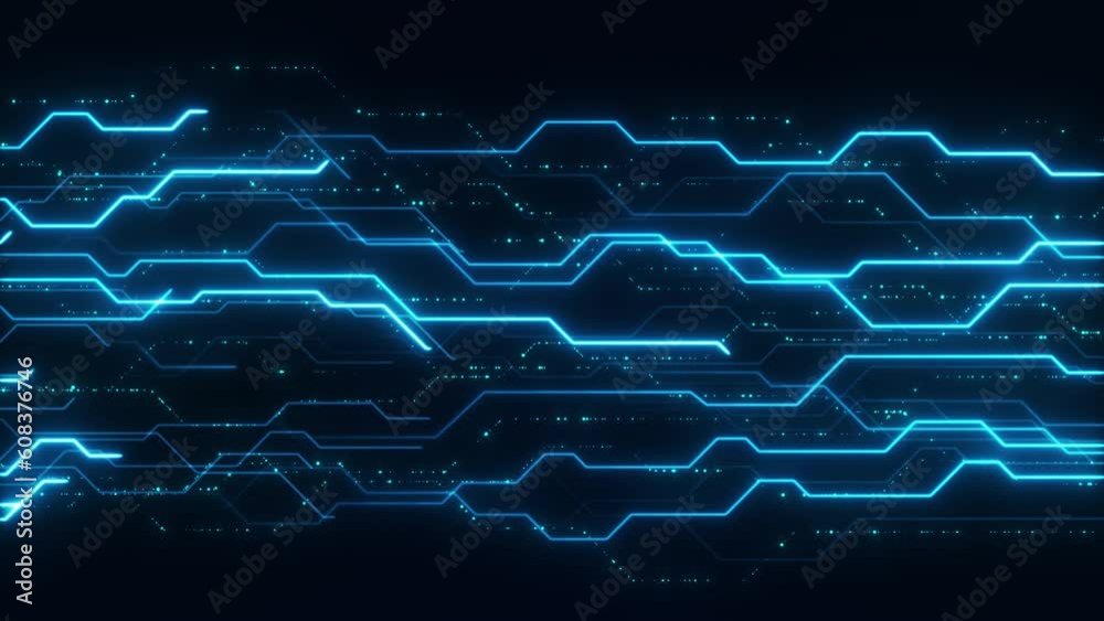 Digital Data moving on Circuit Board and CPU loop backgrounds. Computer Processing and organizing data. Abstract high tech Artificial intelligence (AI), data mining, modern computer technology surface