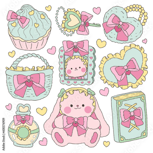 Pink bunnies and green toned picnic items