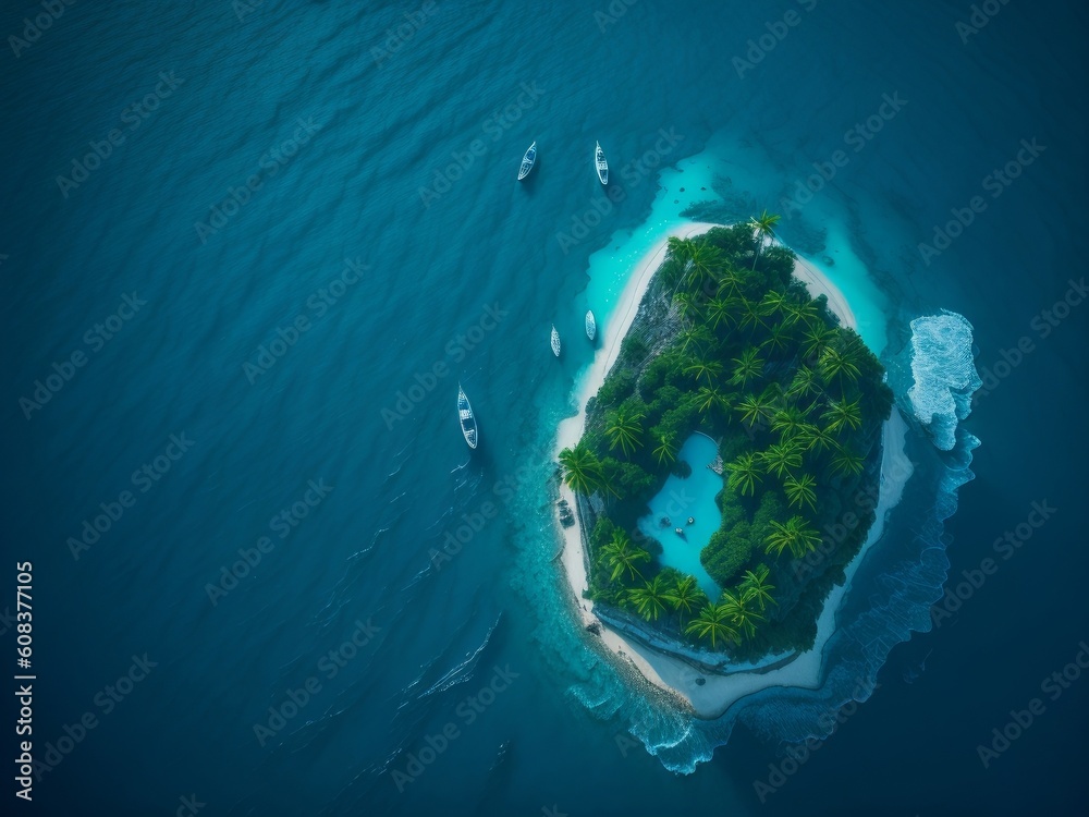 Fototapeta premium Paradise green island in the sea. AI Generated