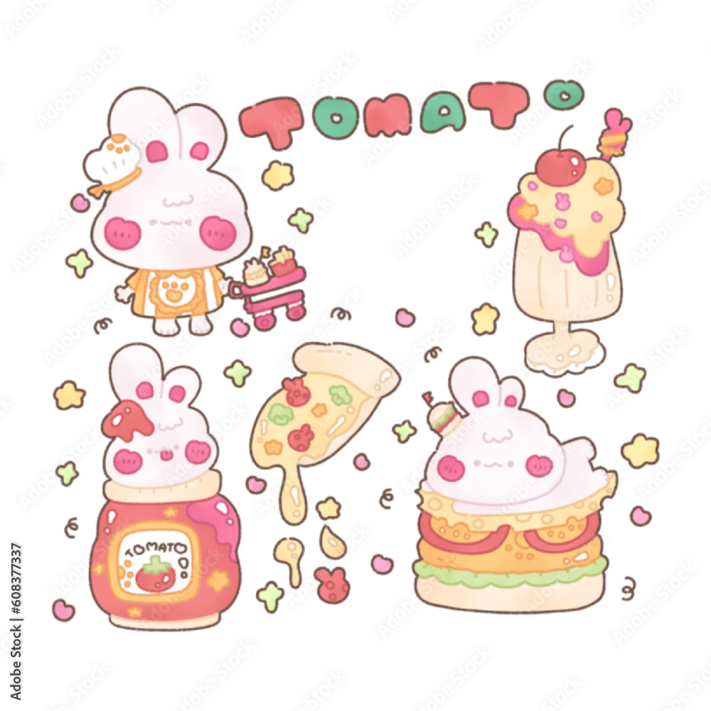 Pink Rabbit and food from ketchup