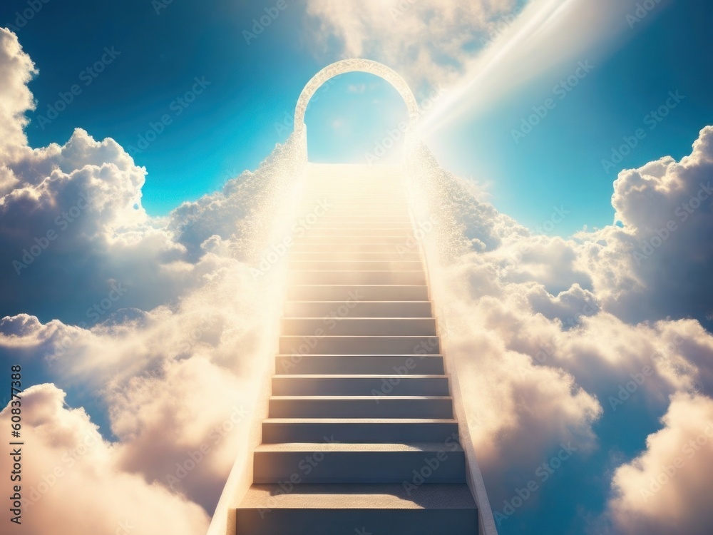 Stairway to heaven. Stairway Leading Up To Heavenly Sky Toward The Light. AI generated