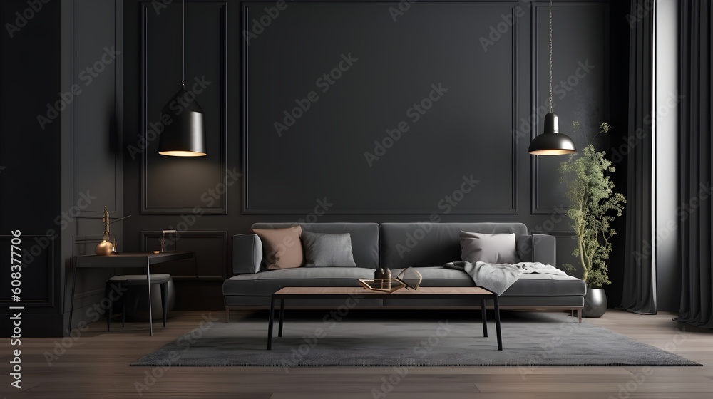 Minimalist Interior of modern living room 3D rendering, generative ai