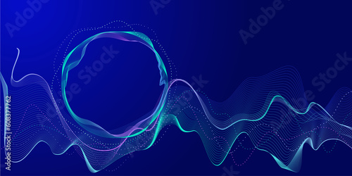 Blue abstract background with luminous wave. Modern purple-blue-green gradient flowing wave-like lines. Futuristic technology concept © LariBat