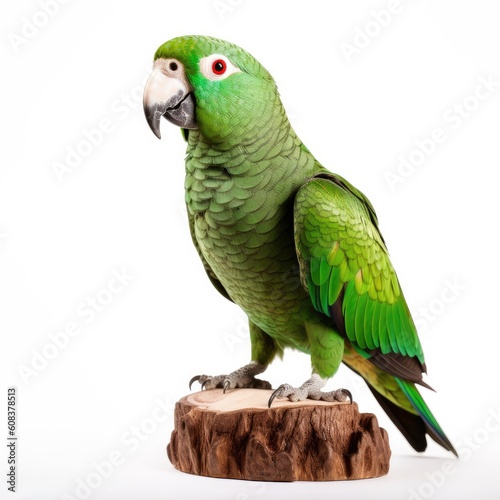 Green Parrot bird isolated on white background. Generative AI