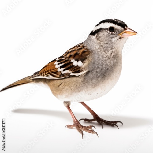 White-crowned Sparrow bird isolated on white background. Generative AI