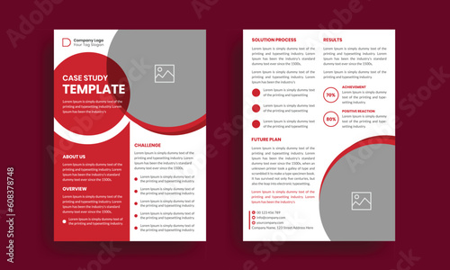 Case study template. Business case study booklet with creative layout. Double side flyer design