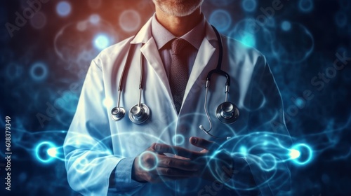 Doctor holding an icon of health and electronic medical. Generative AI