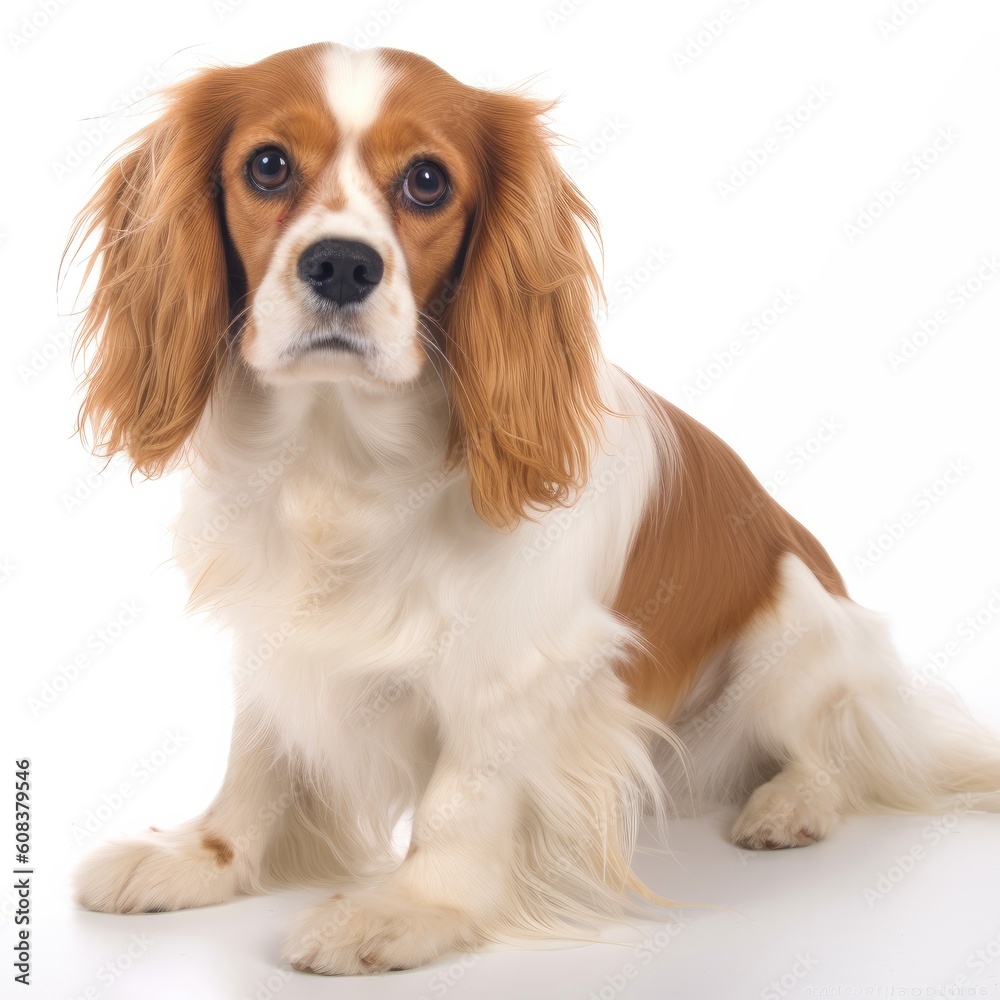 Cavalier King Charles Spaniel dog isolated on white background. Generative AI Cavalier King Charles Spaniel dog isolated on white background. Generative AI